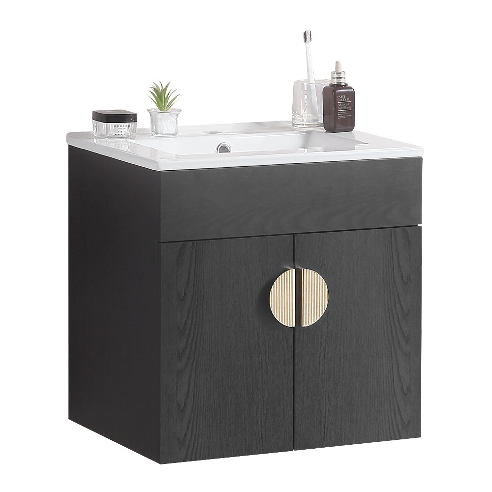 20" Bathroom Vanity With Sink,Large Storage Space, Wall Mounted Bathroom Vanity Sink,Black Black Solid Wood