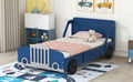 Twin Size Car Shaped Platform Bed With Wheels,Blue Blue Plywood