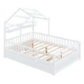 Wooden Full Size House Bed With Twin Size Trundle,Kids Bed With Shelf,White White Wood