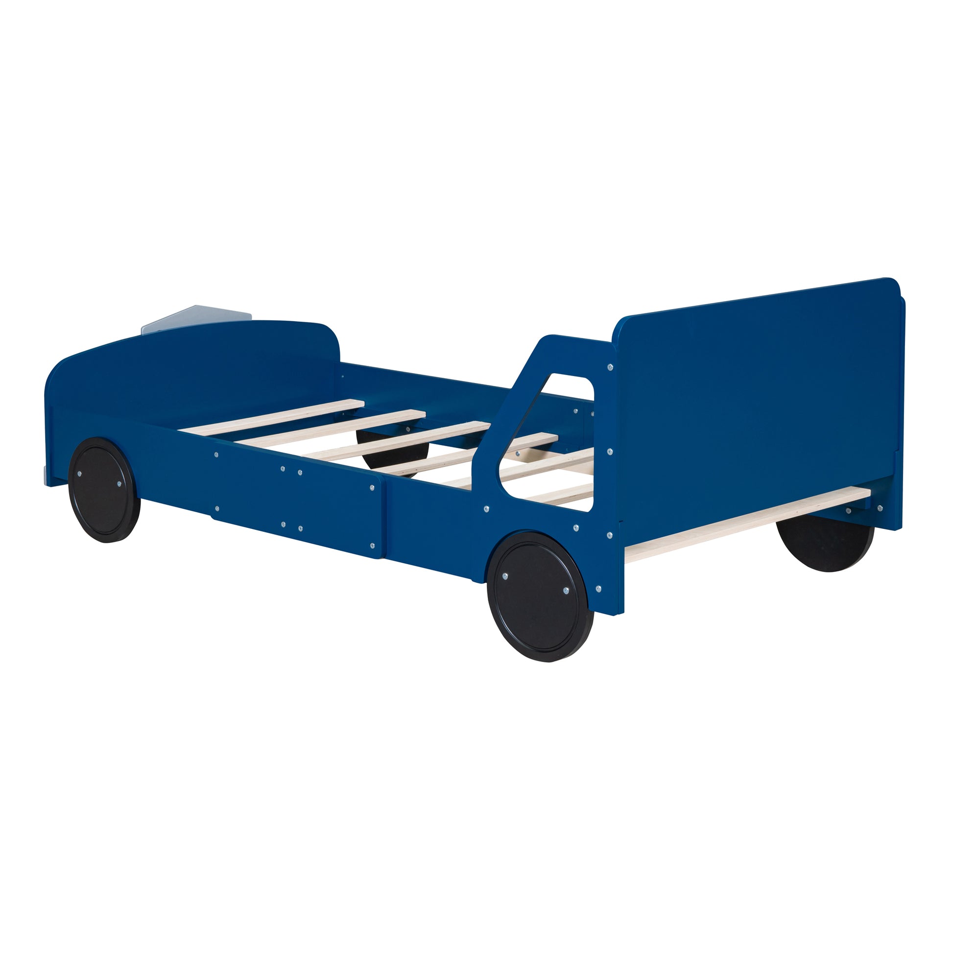 Twin Size Car Shaped Platform Bed With Wheels,Blue Blue Plywood