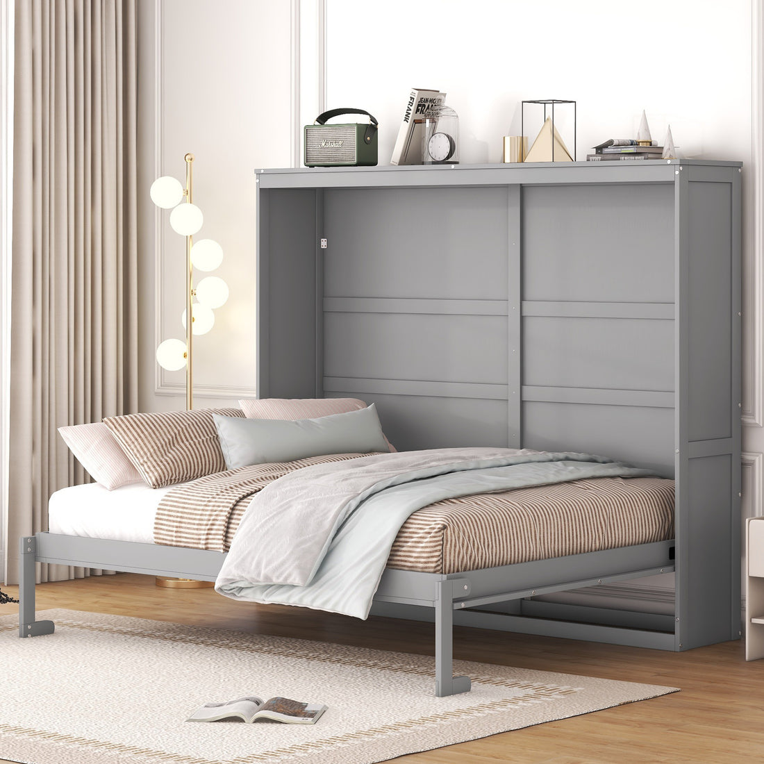 Queen Size Murphy Bed Wall Bed,Gray Queen Gray Plywood