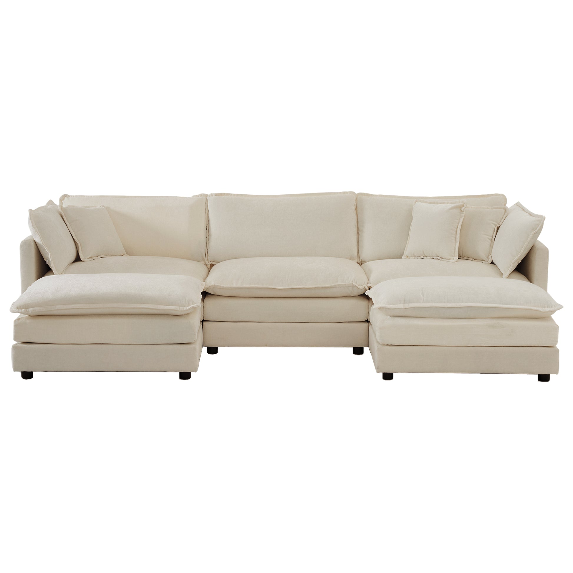 U Shaped Sectional Sofa W Reversible Footrest, 5 Seater Convertible Corner Couch With 2 Ottomans ,Modern Minimalist Soft Sofa & Couch For Living Roombeige Chenille Beige Chenille 3 Seat