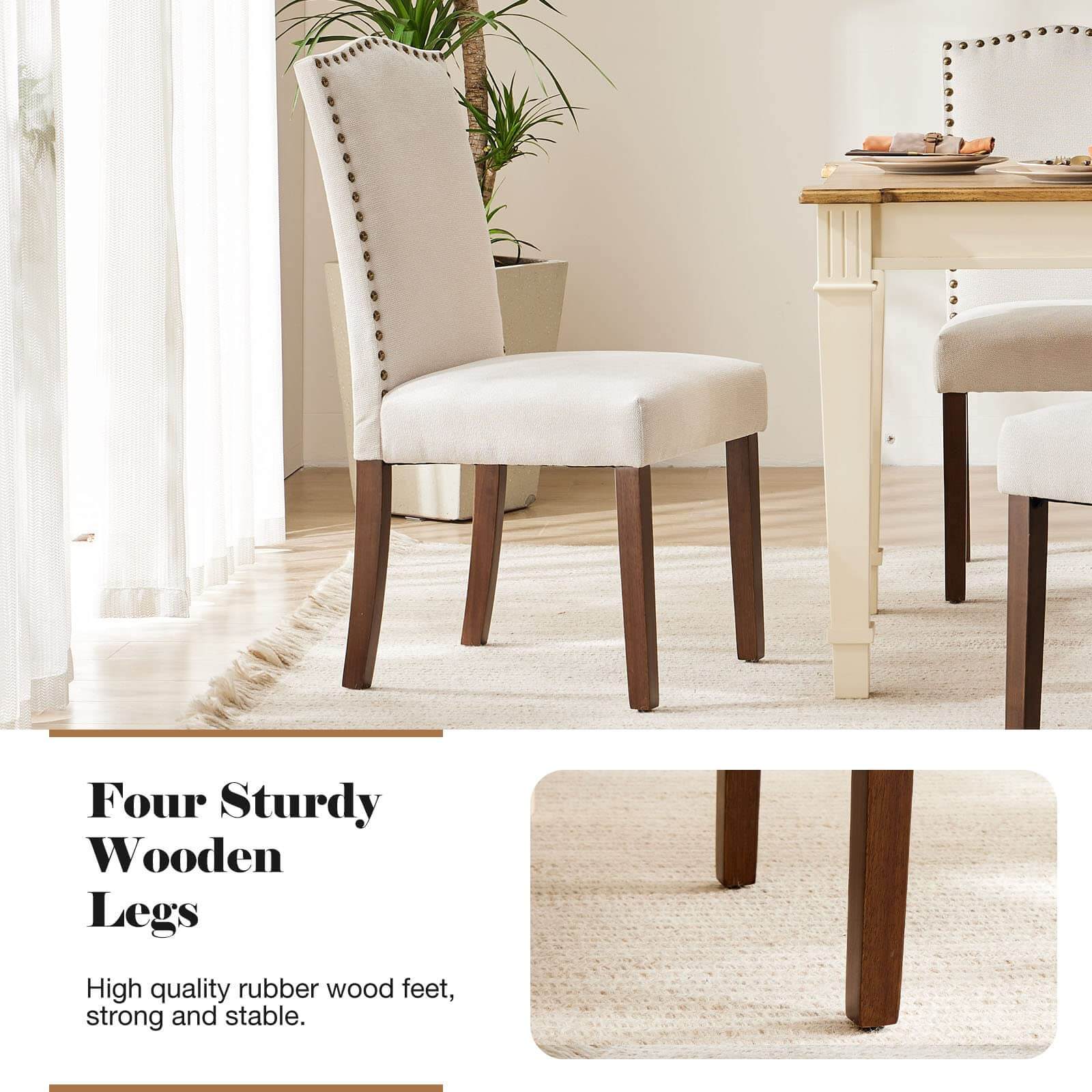 Modern Armless Dining Chairs With Upholstered Fabric,Beige,2P Beige Wood