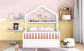 Wooden Full Size House Bed With Twin Size Trundle,Kids Bed With Shelf,White White Wood