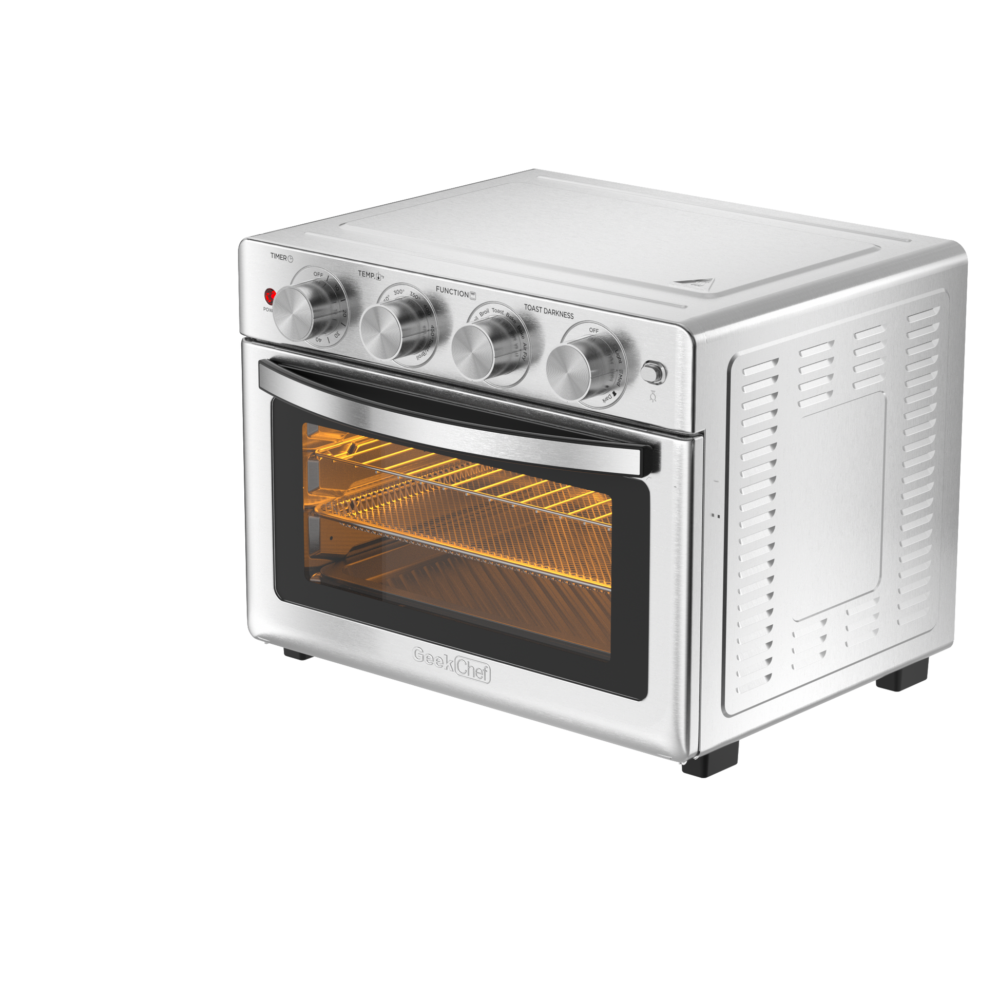 Geek Chef 6 Slice 26Qt 26L Air Fryer Fry Oil Free, Extra Large Toaster Oven Combo, Air Fryer Oven, Roast, Bake, Broil,Convection Countertop Oven, Accessories Included, Stainless St Ban On Silver Stainless Steel