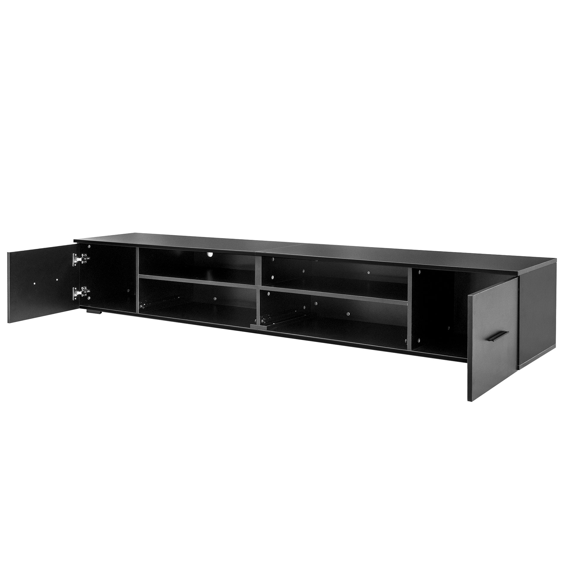 Black Tv Stand For Living Room, Modern Entertainment Center Stand For Tv Up To 90 Inch, Large Led Tv Stand With 4 Storage Drawers, High Glossy Waterproof Tv Console, Tv Table Media Furniture Black 90 Inches Or Larger Particle Board