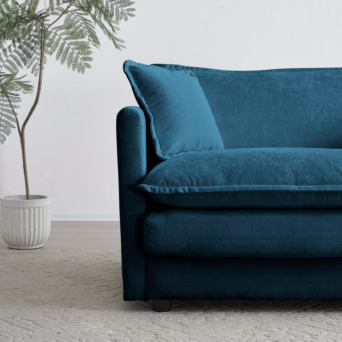 Comfy Deep Single Seat Sofa Upholstered Reading Armchair Living Room Chair Blue Chenille Fabric1 Toss Pillow Blue Chenille 1 Seat