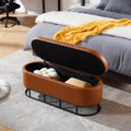 Oval Storage Bench For Living Room Bedroom End Of Bed,Upholstered Storage Ottoman Entryway Bench With Metal Legs,Brown Brown Primary Living Space Modern Metal Internal Storage Foam Pu Leather