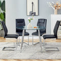 Table And Chair Set. 1 Table 4 Black Chairs Round Dining Table With A 40 Inch Diameter Glass Tabletop And Silver Plated Metal Legs. 4 Black Pu Chairs Dt 1164 001 Transparent Seats 4 Glass