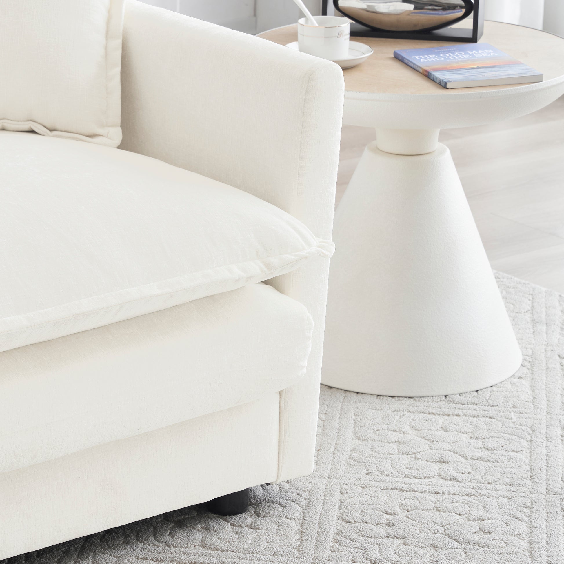 Modern Sofa Couch, 3 Piece Set Extra Deep Seat Sectional Sofa For Living Room, Oversized Sofa, 3 Seat Sofa, Loveseat And Single Sofa, White Chenille White Chenille 6 Seat