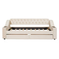 Twin Size Upholstered Daybed With Storage Armrests And Usb Port, Beige Beige Upholstered