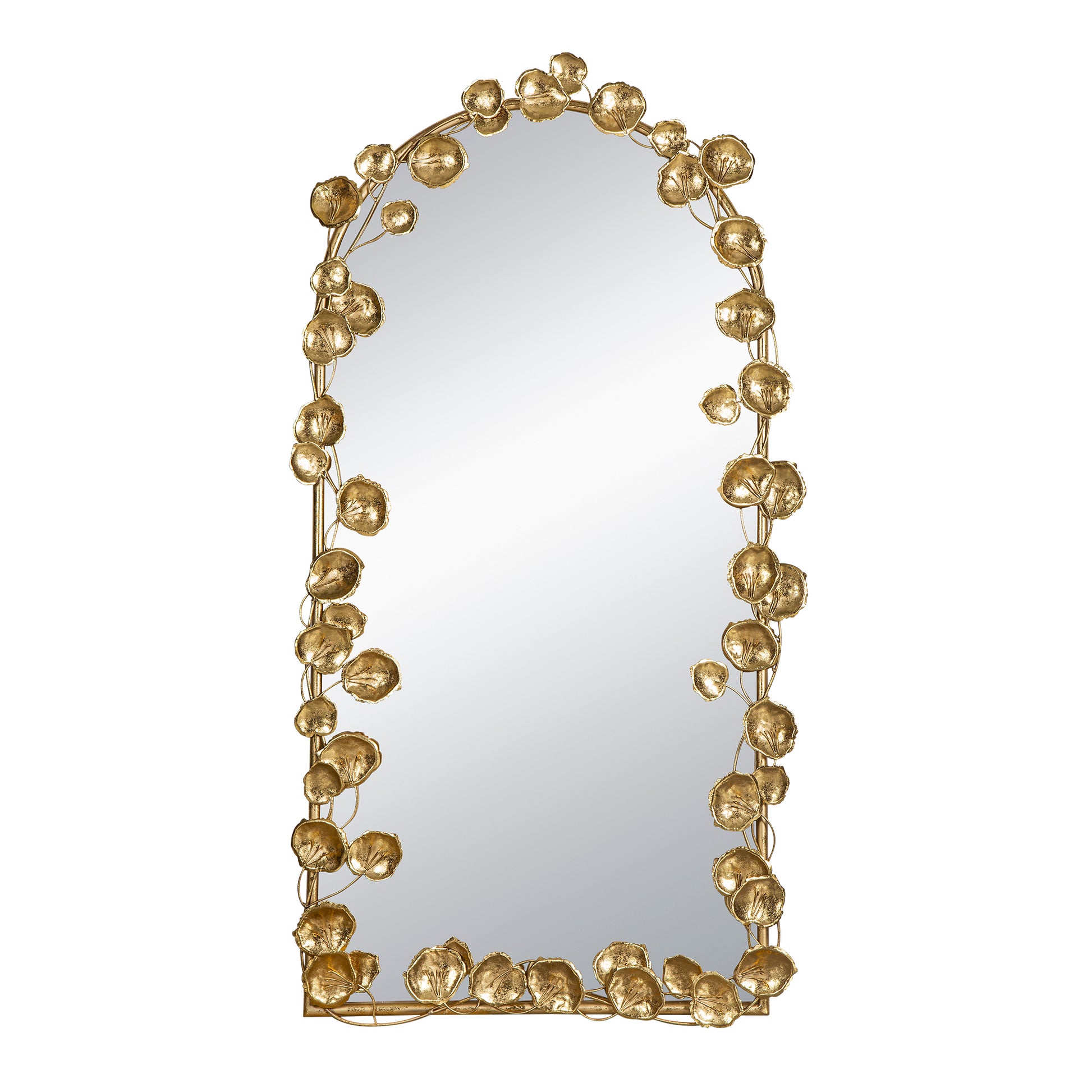 51.5" X 29" Full Length Arched Wall Mirror With Golden Leaf Accents, Decorative Mirror For Living Room Bedroom Gold Iron