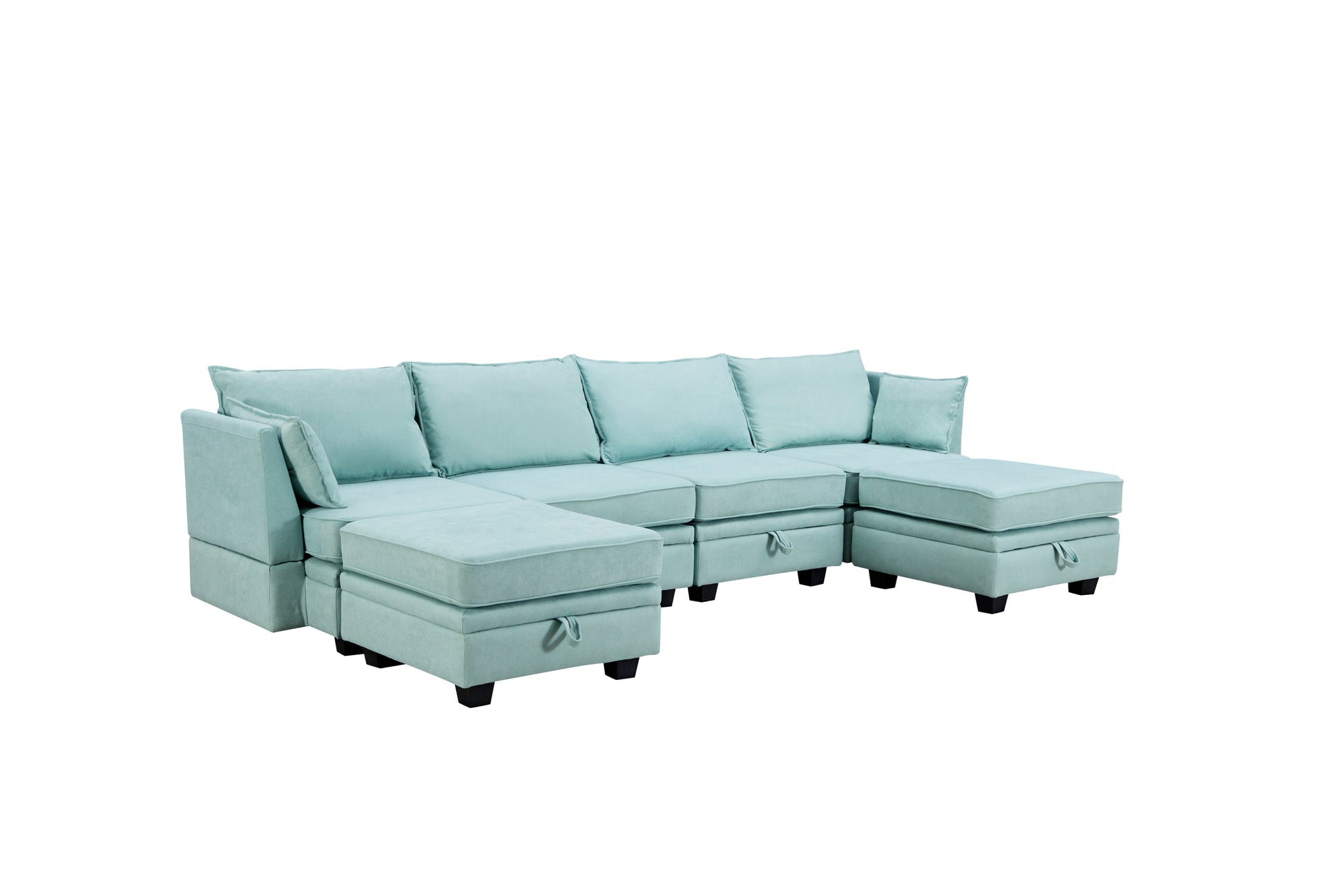 Modern Large U Shape Modular Sectional Sofa, Convertible Sofa Bed With Reversible Chaise For Living Room, Storage Seat Light Green Linen