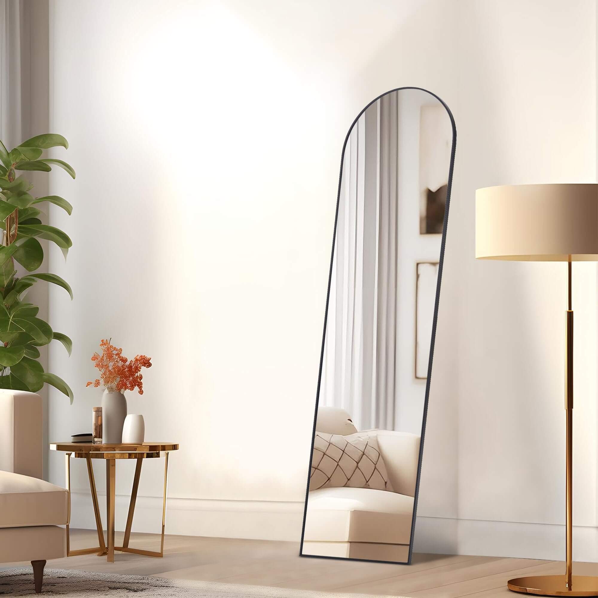 Floor Standing Mirror, Wall Mirror With Stand Aluminum Alloy Thin Frame,16''*59'',Black Black Fiberglass