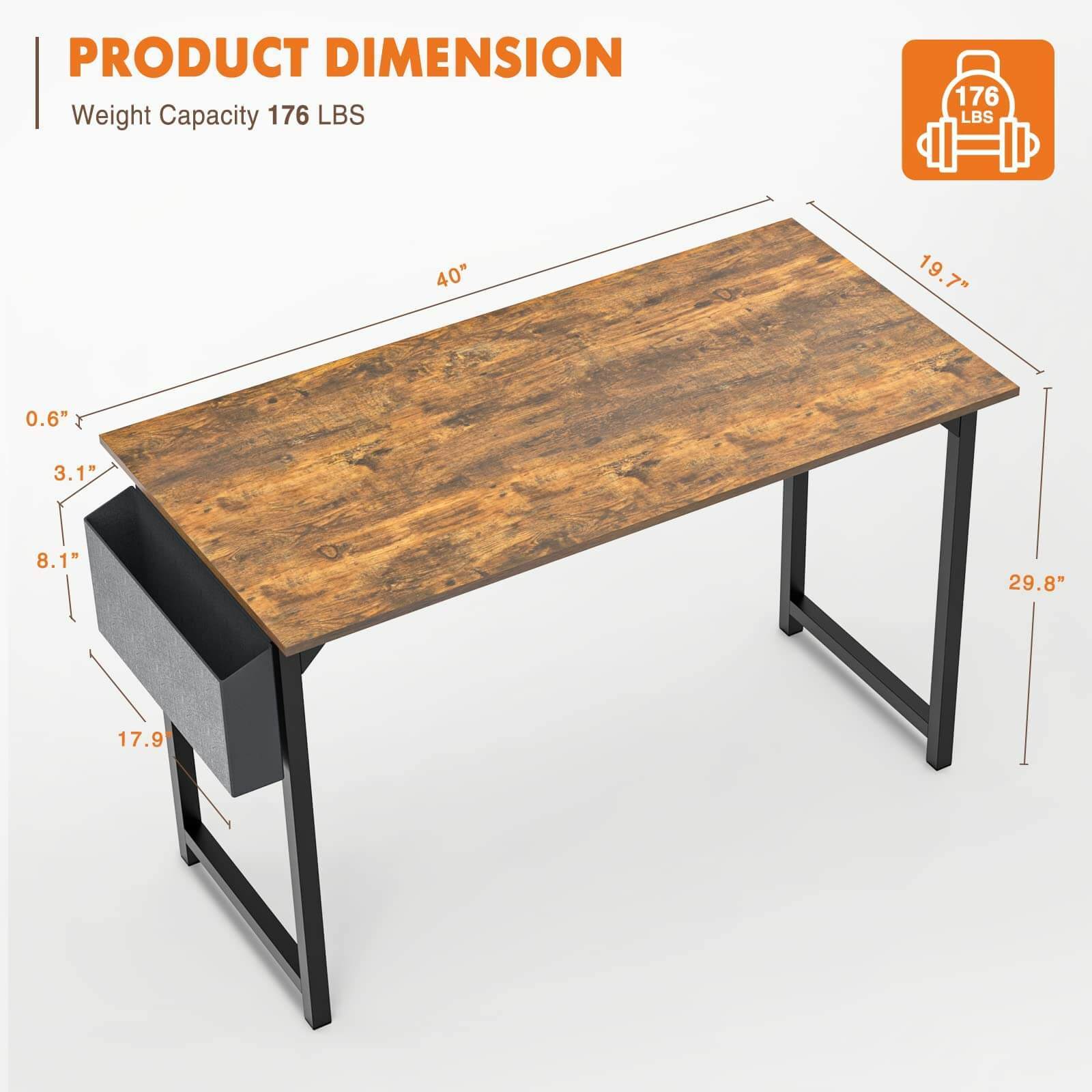 Modern Simple Style Wooden Work Office Desks With Storage,40 Inch,Brown Brown Iron