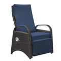 Outdoor Recliner Chair,Separate Adjustment Mechanism Pe Wicker Adjustable Reclining Lounge Chair And Removable Soft Cushion,Modern Armchair And Ergonomic For Home, Sunbathing Or Relaxation Navy Blue Navy Blue Rust Resistant Frame Water Resistant Cushion