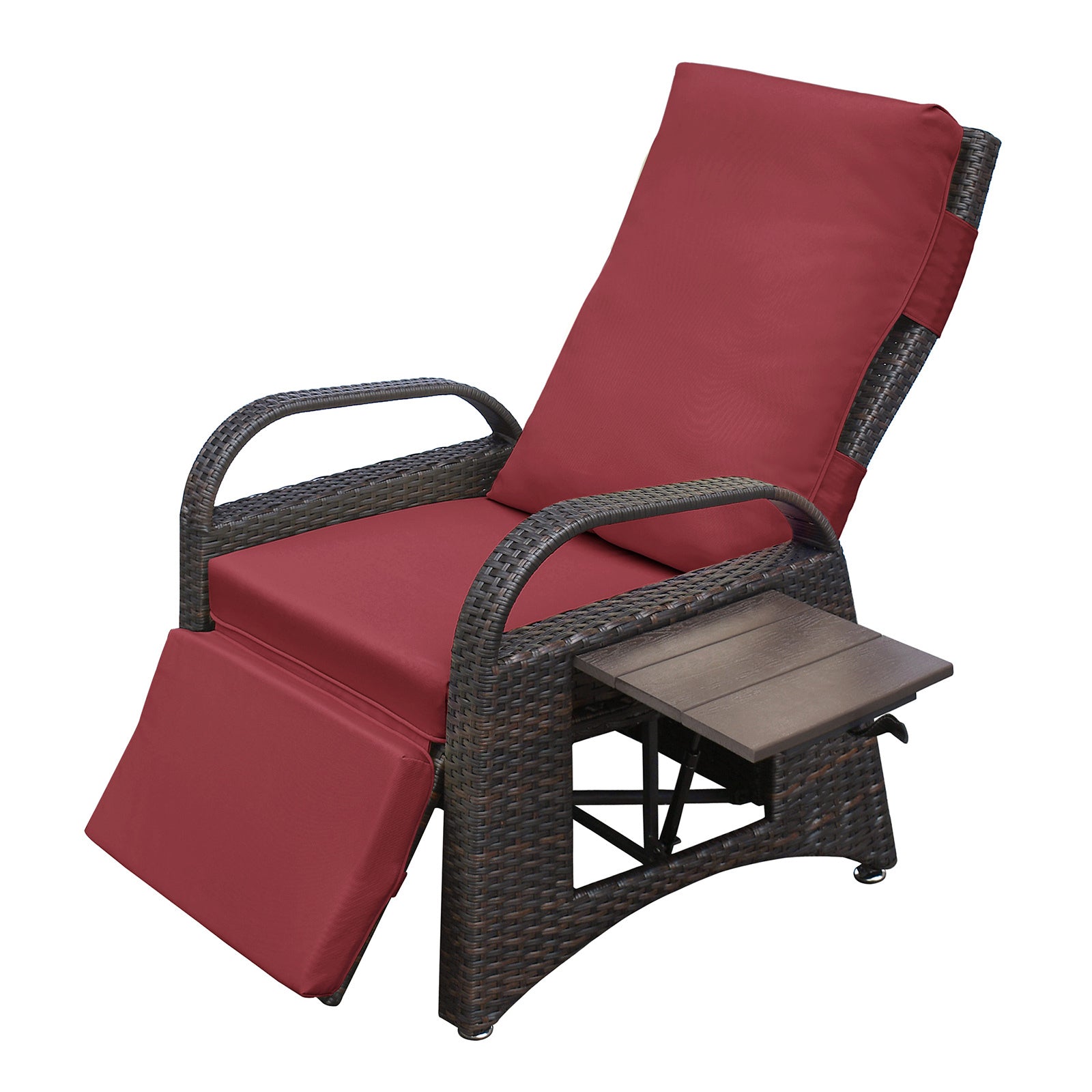 Outdoor Recliner Chair,2 Buckle Adjustment Mechanism Reclining Lounge Chair And Removable Soft Cushion, With Modern Armchair And Ergonomic For Home, Sunbathing Or Relaxation Brown Red Yes Complete Patio Set Red Rust Resistant Frame Water Resistant