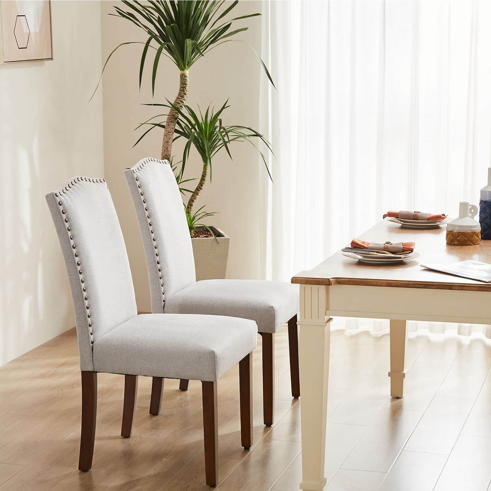 Modern Armless Dining Chairs With Upholstered Fabric,Gray,2P Gray Wood