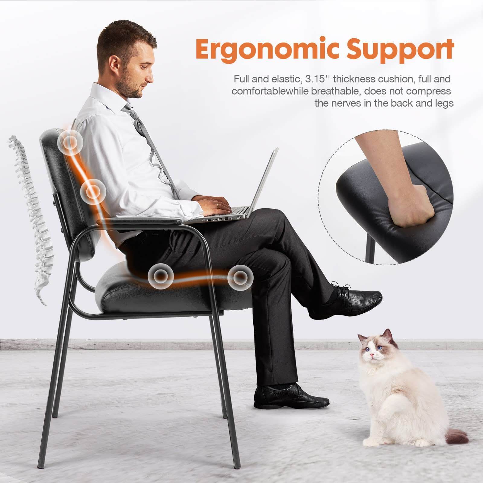 Leather Conference Room Chairs With Padded Arms,2P Black Iron