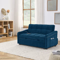 Loveseats Sofa Bed With Pull Out Bed,Adjsutable Back And Two Arm Pocket,Typec And Usb Charging With Copper Nail,Blue 47