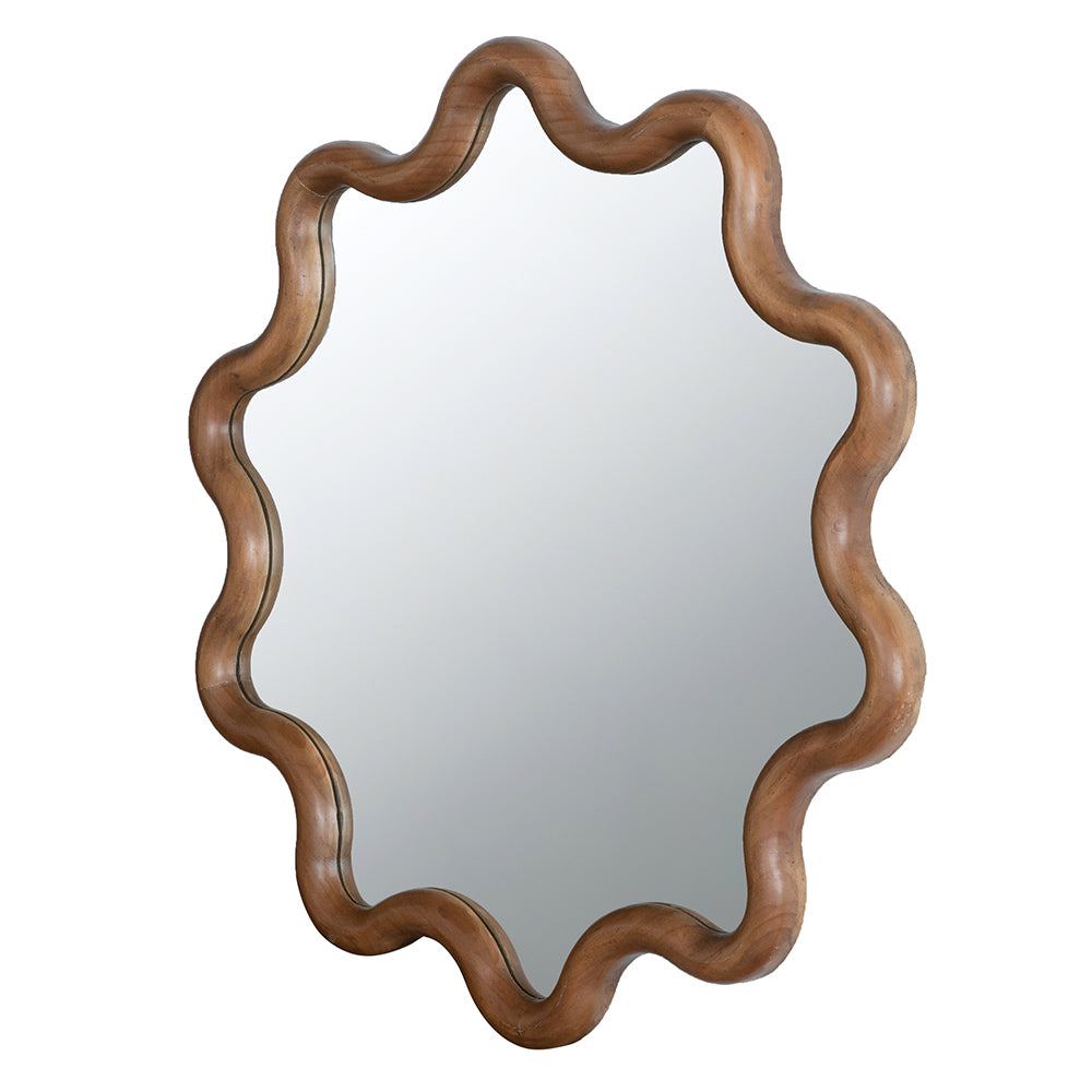 31" X 30" Wooden Accent Mirror With Unique Frame, Wall Mirror For Living Room Bedroom Entryway Brown Pine