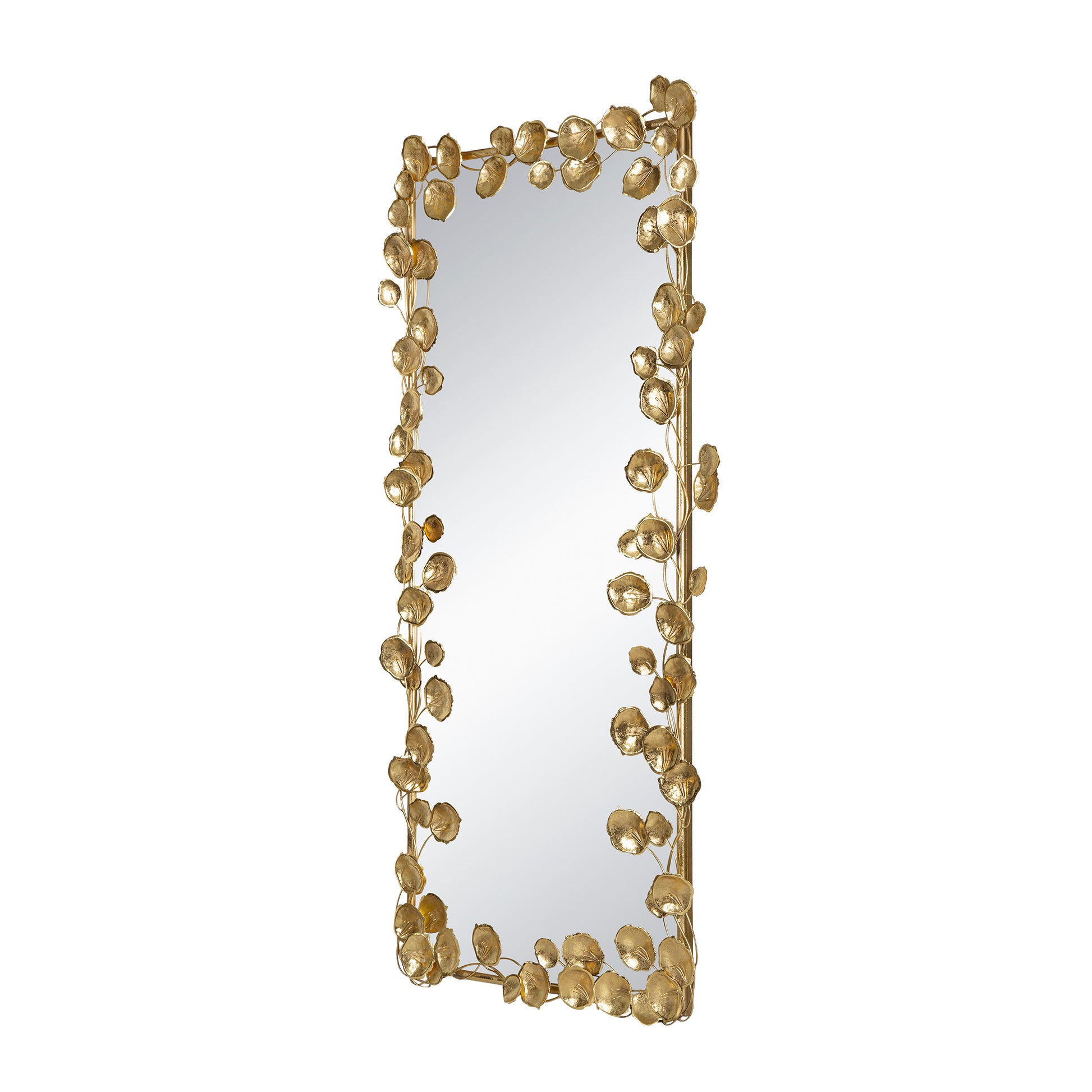 61" X 31" Full Length Mirror With Golden Leaf Accents, Floor Miiror For Living Room Bedroom Gold Iron