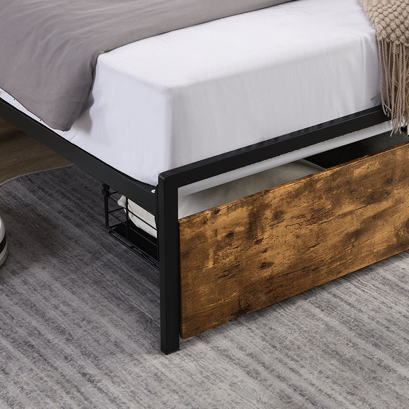 King Bed Frame, Storage Headboard With Charging Station, Solid And Stable, Noise Free, No Box Spring Needed, Easy Assembly King Antique Brown Metal Bedroom Bed Frame Metal & Wood
