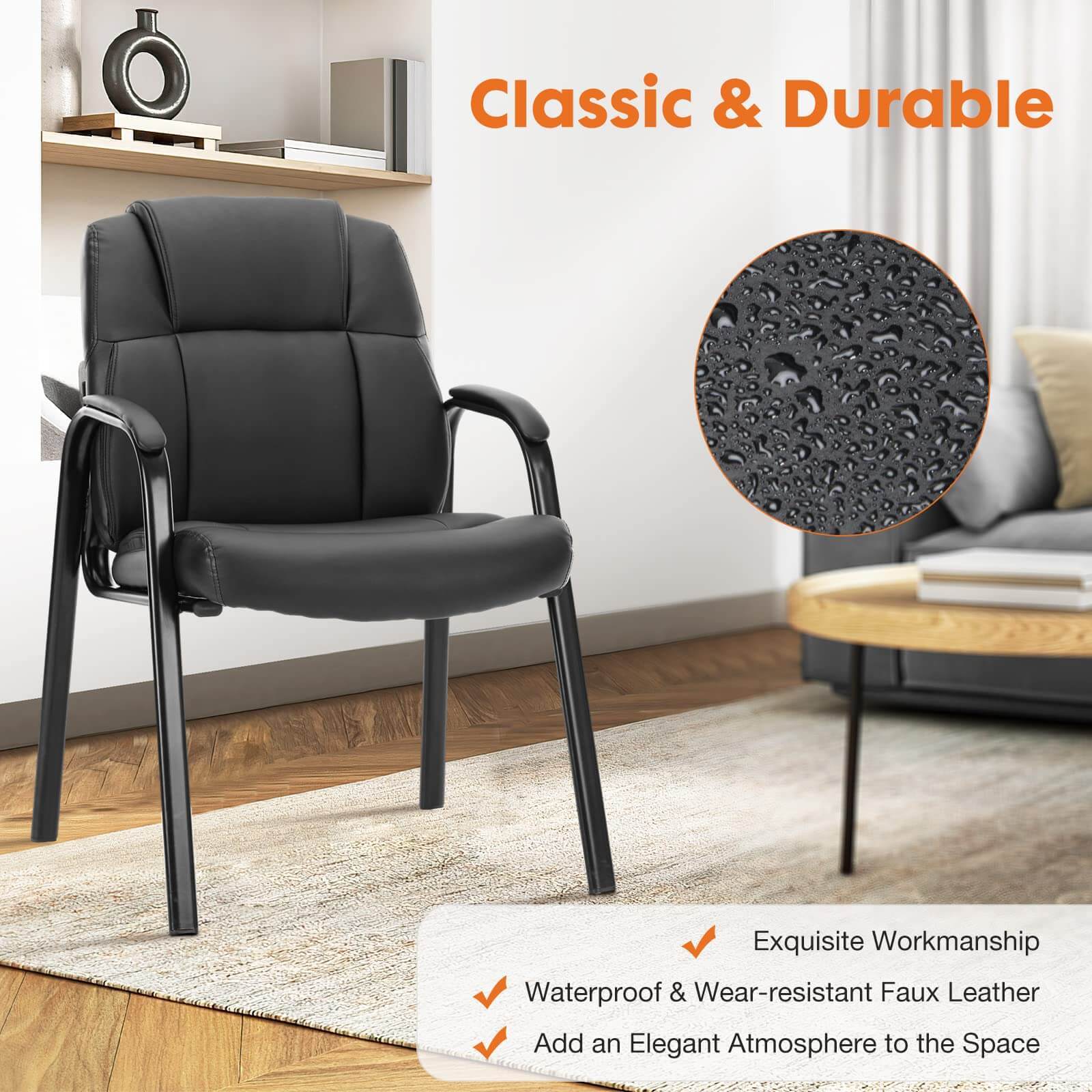 Leather Conference Room Chairs With Padded Arms,Eception Chairs,Office Guest Chairs,2P Black Iron