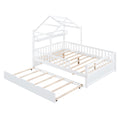 Wooden Full Size House Bed With Twin Size Trundle,Kids Bed With Shelf,White White Wood