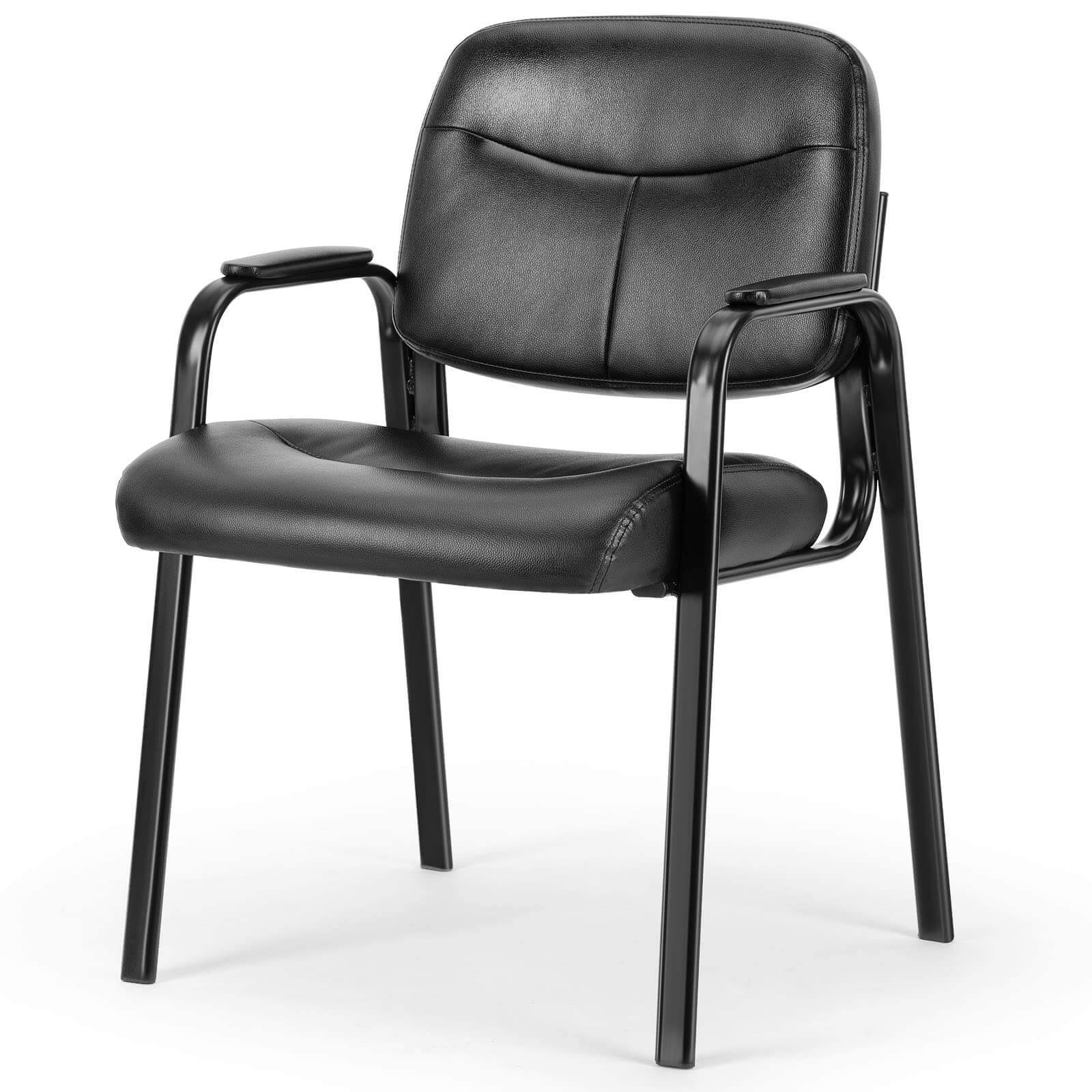 Leather Conference Room Chairs With Padded Arms,1P Black Iron