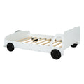 Full Size Car Shaped Platform Bed With Wheels,White White Plywood