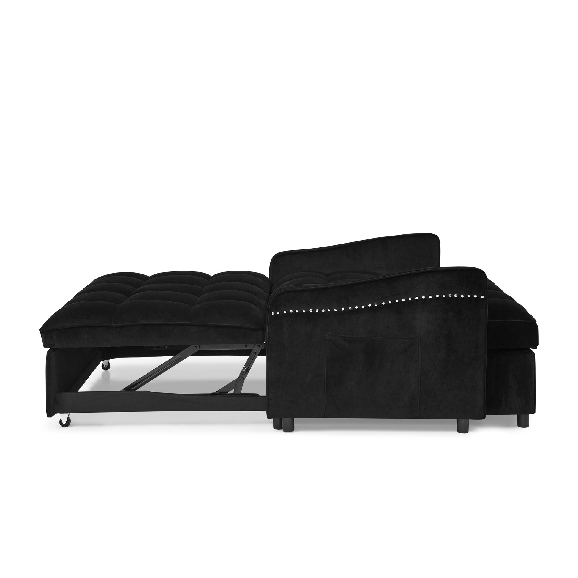 Loveseats Sofa Bed With Pull Out Bed,Adjsutable Back And Two Arm Pocket,Typec And Usb Charging With Copper Nail,Black 47"X53"X31" Black Velvet Classic,Contemporary,Luxury,Mid Century Modern,Modern Foam