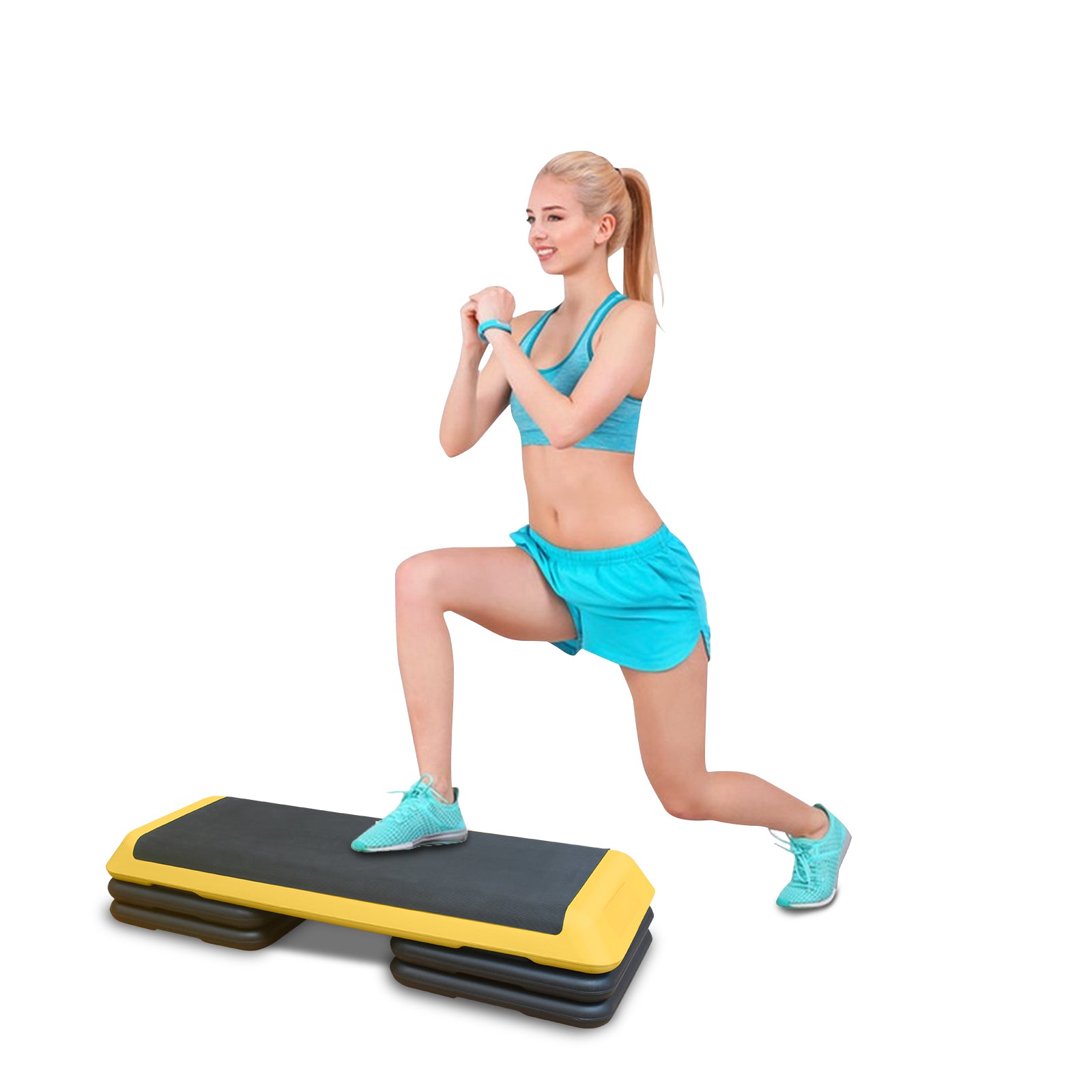 Adjustable Aerobic Stepper Workout Step With 4 Risers Fitness & Exercise Platform Trainer Yellow Plastic