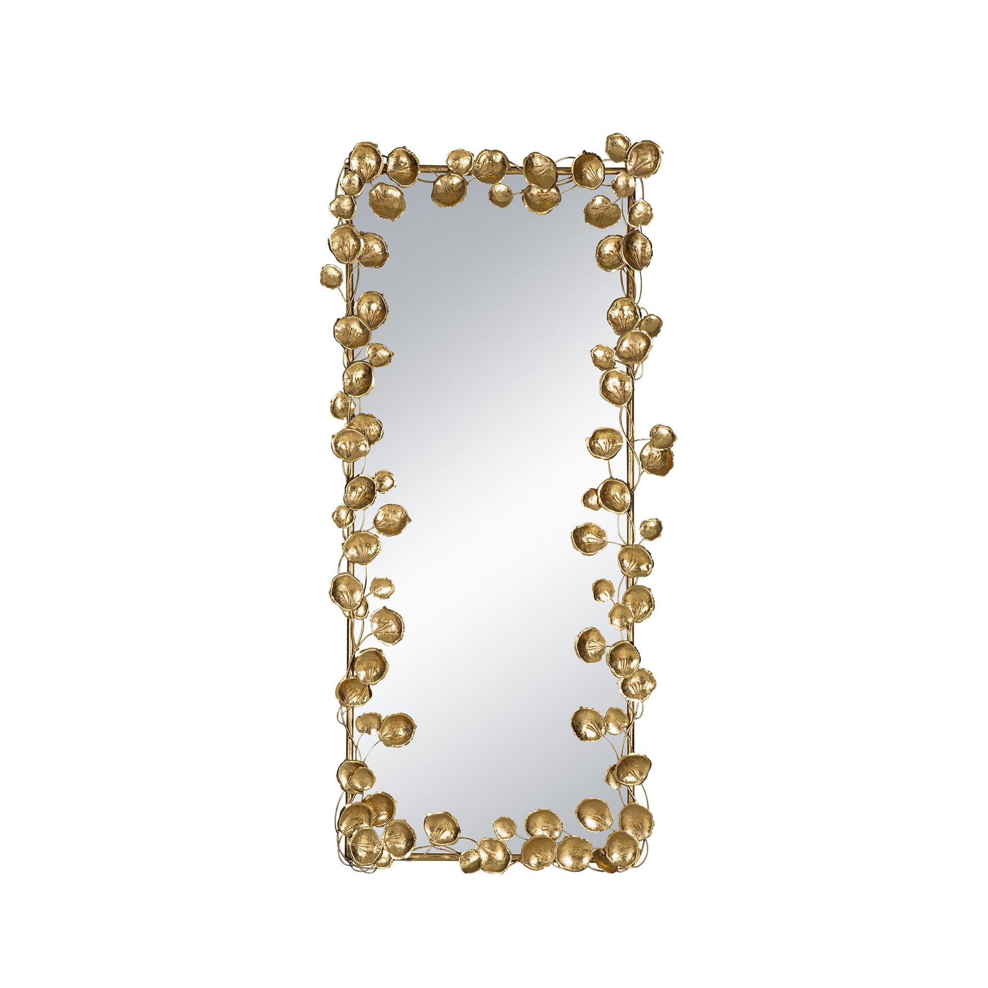 61" X 31" Full Length Mirror With Golden Leaf Accents, Floor Miiror For Living Room Bedroom Gold Iron