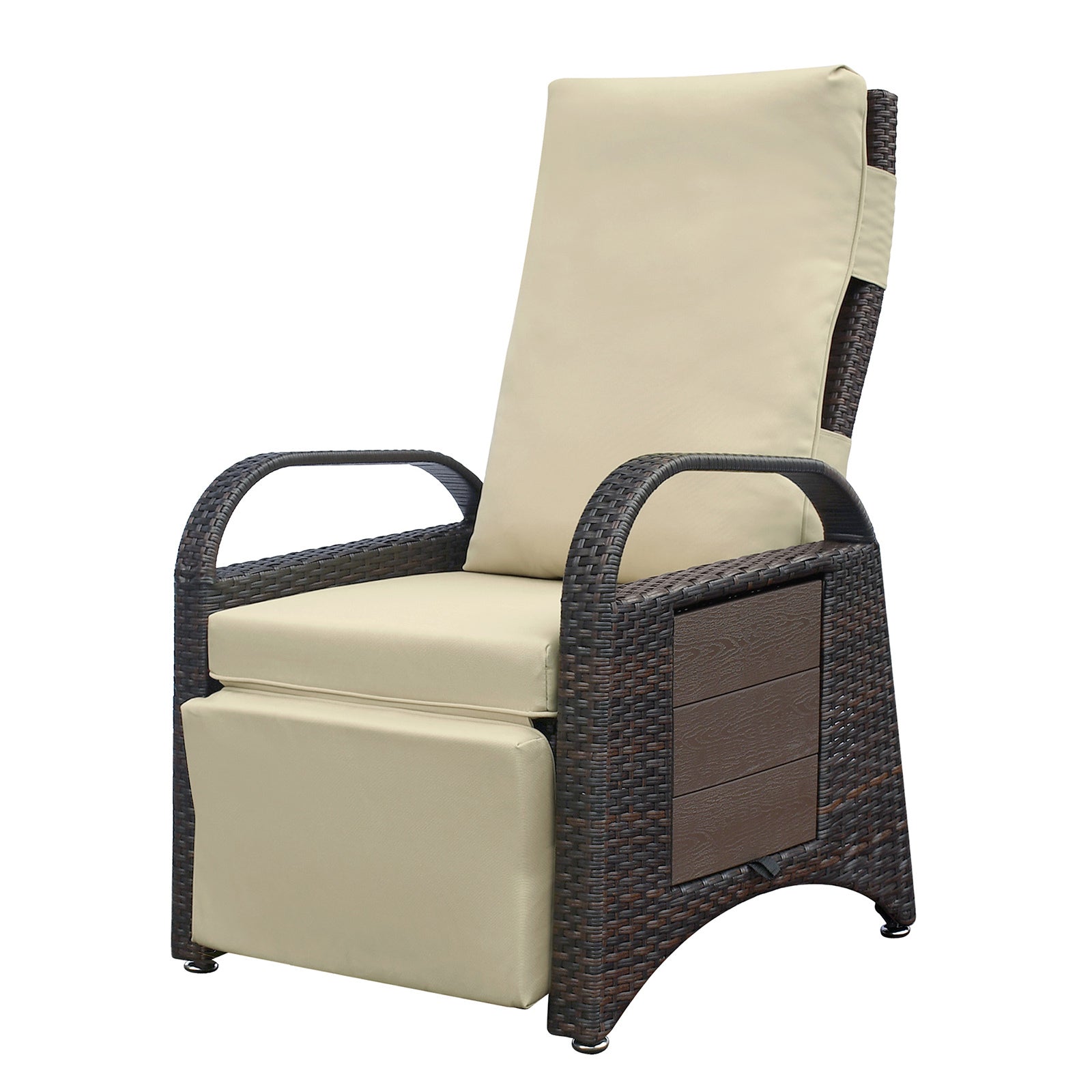 Outdoor Recliner Chair,Pe Wicker Adjustable Reclining Lounge Chair And Removable Soft Cushion, With Modern Armchair And Ergonomic For Home, Sunbathing Or Relaxation Khaki Yes Complete Patio Set Khaki Rust Resistant Frame Water Resistant Cushion Garden &