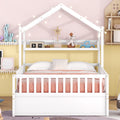 Wooden Full Size House Bed With Twin Size Trundle,Kids Bed With Shelf,White White Wood