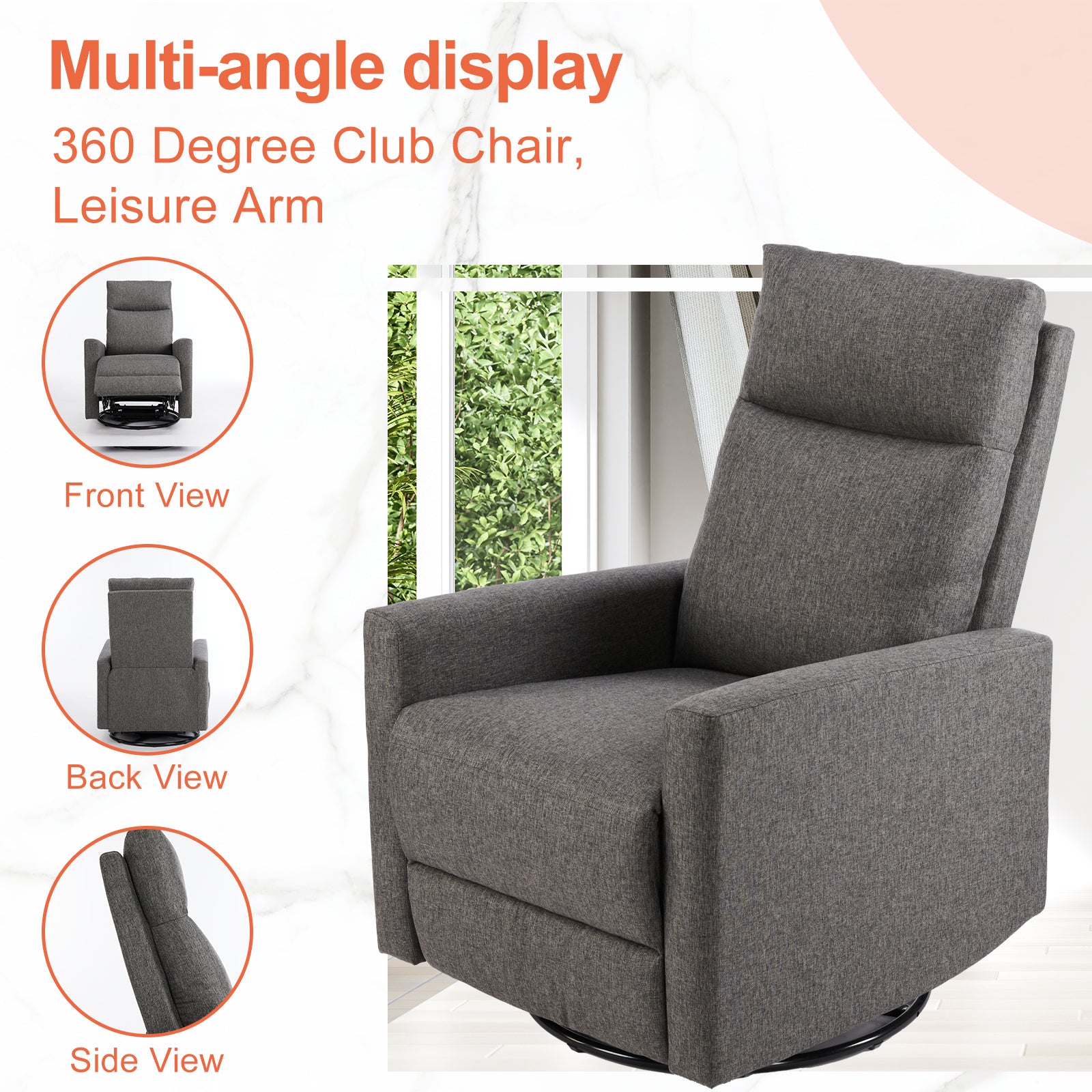 Manual Recliner Chair Winback Single Sofa,Grey Gray Fabric 1 Seat