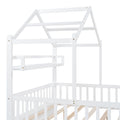 Wooden Full Size House Bed With Twin Size Trundle,Kids Bed With Shelf,White White Wood