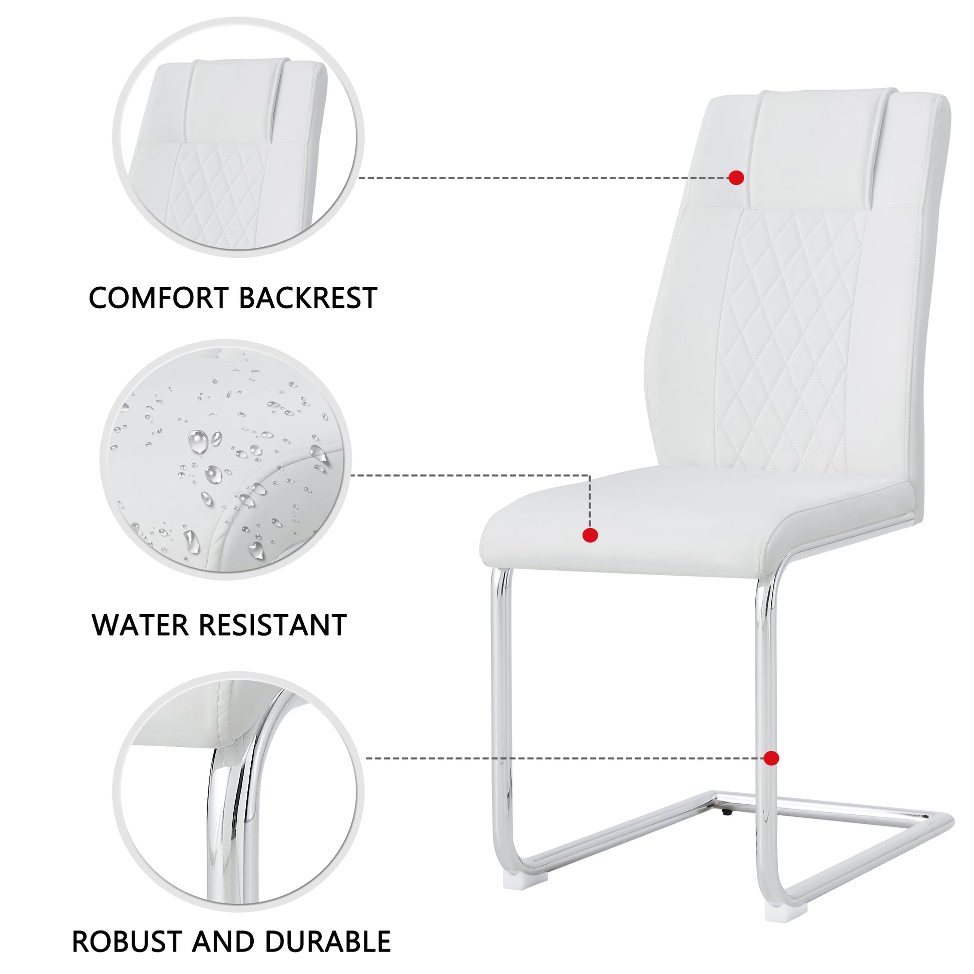 Table And Chair Set. 1 Table 4 Chairs Set A Circular Dining Table With A 40 Inch Diameter Glass Tabletop And Electroplated Metal Legs. 4 White Pu Chairs Dt 1164 001 Transparent Seats 4 Glass