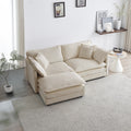 Chenille Two Seater Sofa With 1 Footrest, 2 Seater L Shaped Sectional With Ottoman,Loveseat With Ottoman For Small Living Space, Beige Chenille Beige Chenille 2 Seat