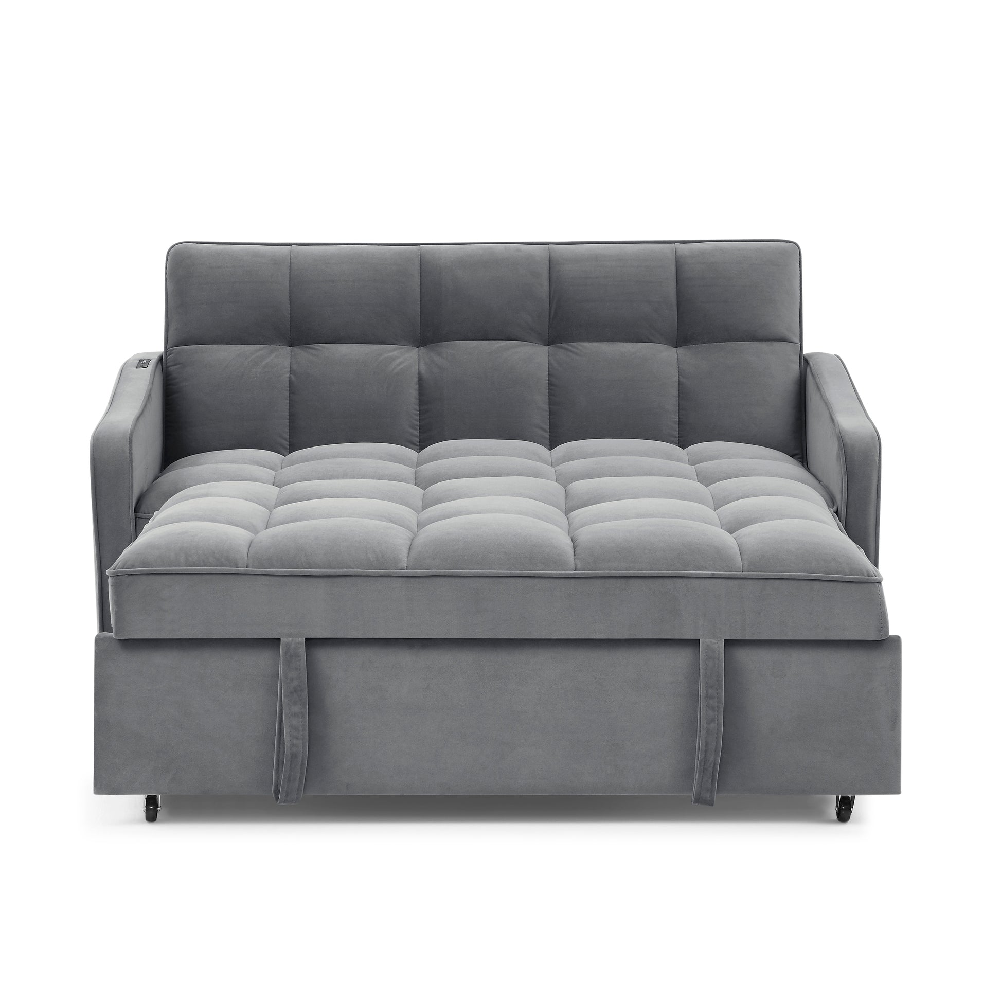 Loveseats Sofa Bed With Pull Out Bed,Adjsutable Back And Two Arm Pocket,Typec And Usb Charging With Copper Nail,Grey 47"X53"X31" Grey Velvet Classic,Contemporary,Glam,Luxury,Mid Century Modern Foam