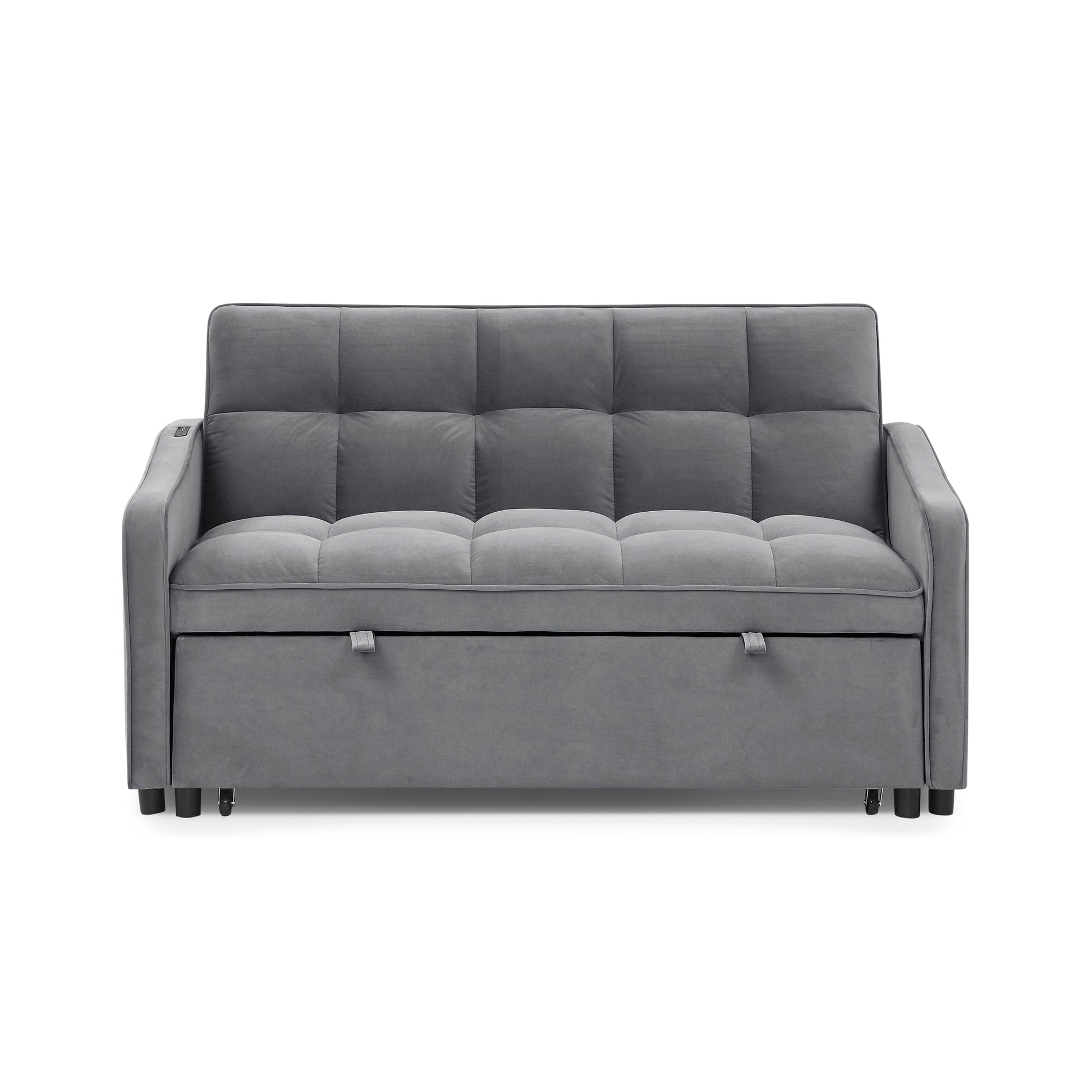 Loveseats Sofa Bed With Pull Out Bed,Adjsutable Back And Two Arm Pocket,Typec And Usb Charging With Copper Nail,Grey 47"X53"X31" Grey Velvet Classic,Contemporary,Glam,Luxury,Mid Century Modern Foam