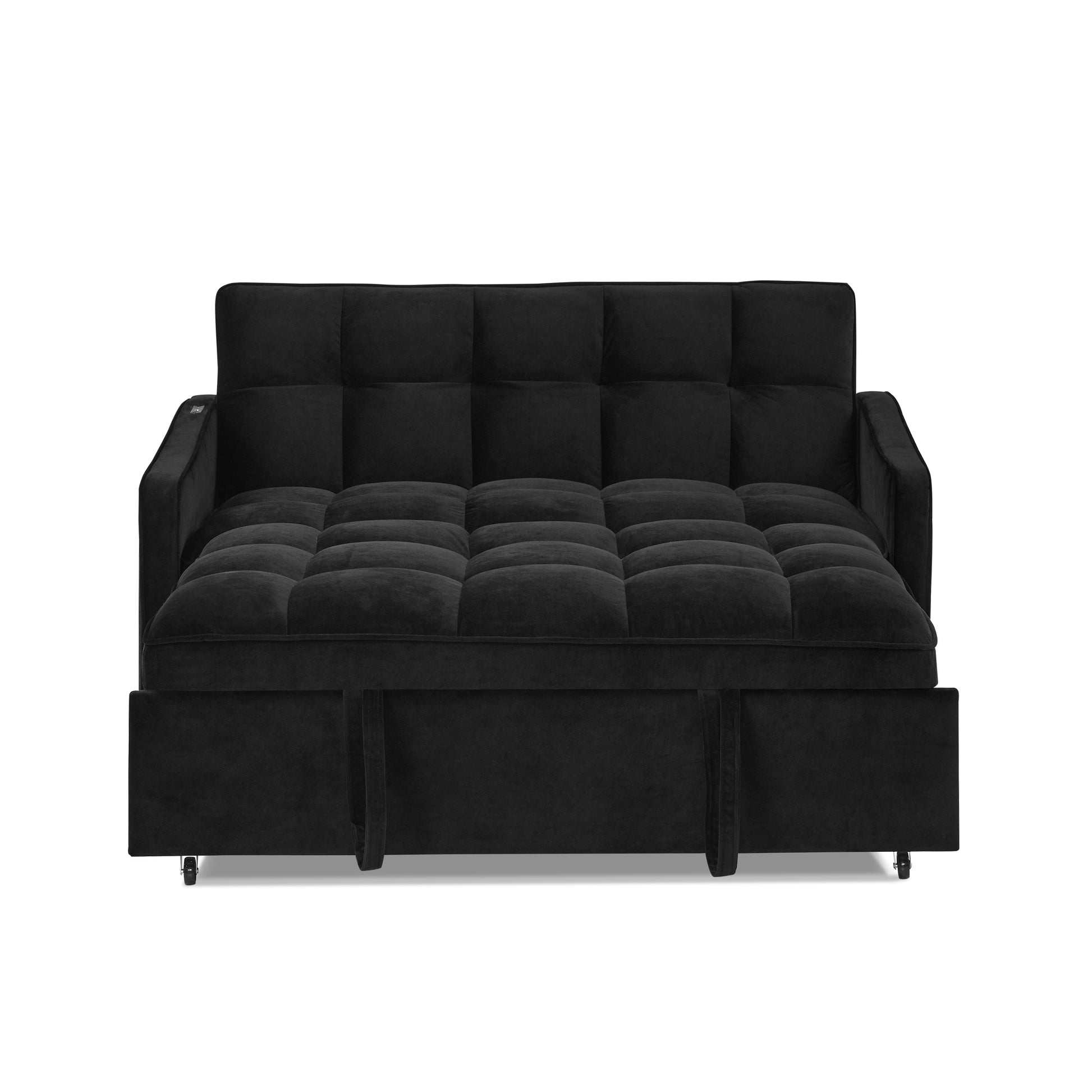 Loveseats Sofa Bed With Pull Out Bed,Adjsutable Back And Two Arm Pocket,Typec And Usb Charging With Copper Nail,Black 47"X53"X31" Black Velvet Classic,Contemporary,Luxury,Mid Century Modern,Modern Foam