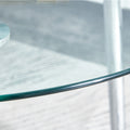 Table And Chair Set. 1 Table 4 Gray Chairs Round Dining Table With A 40 Inch Diameter Glass Tabletop And Silver Plated Metal Legs. 4 Gray Pu Chairs Dt 1164 001 Transparent Seats 4 Glass