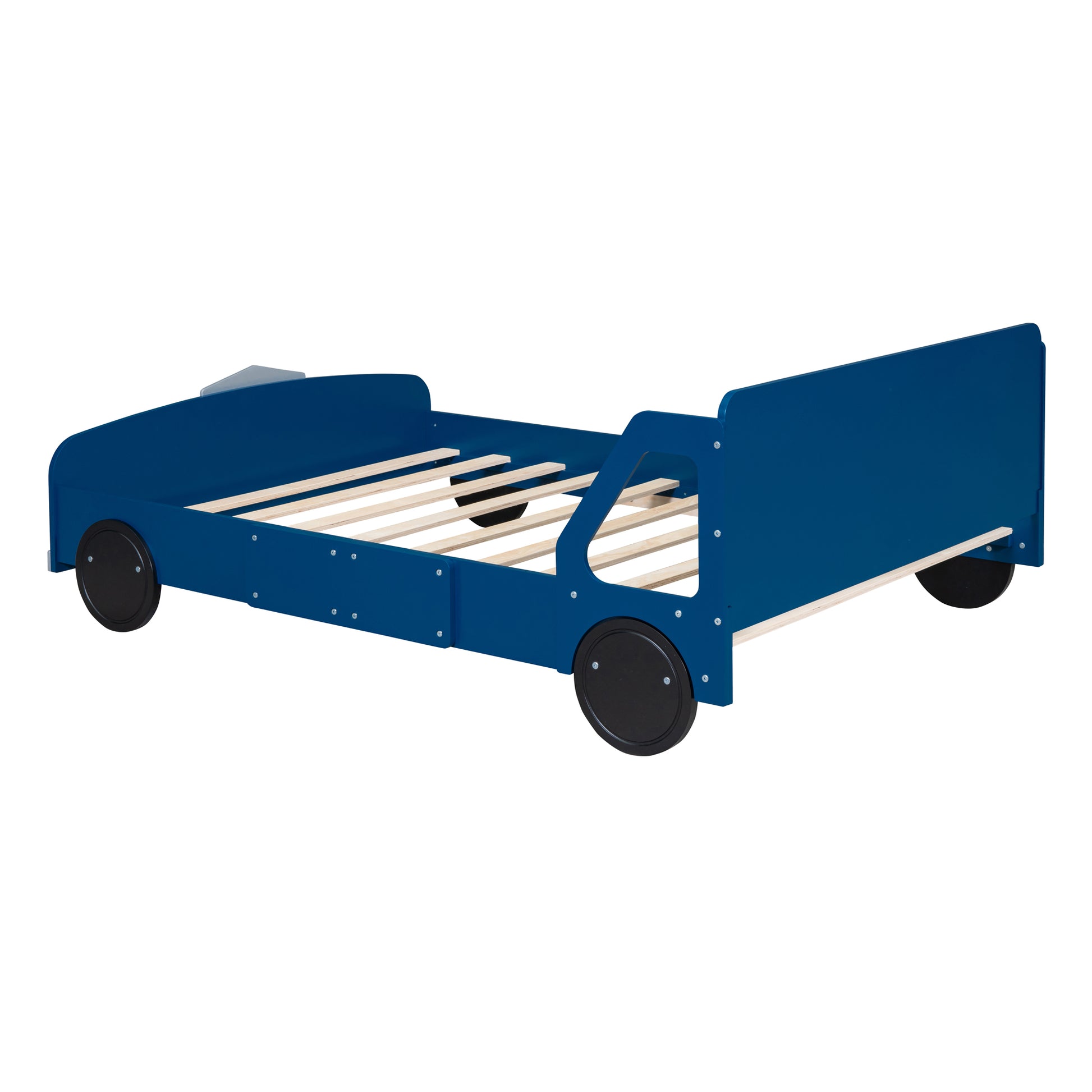 Full Size Car Shaped Platform Bed With Wheels,Blue Blue Plywood