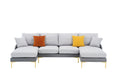 Modern Large Area Linen Leathaire Fabric Color Matching Segmented Sofa, Ultra Wide Lounge Chair, Golden Legs, U Shaped, Double Grey Color Grey Primary Living Space Wood