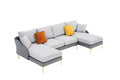 Modern Large Area Linen Leathaire Fabric Color Matching Segmented Sofa, Ultra Wide Lounge Chair, Golden Legs, U Shaped, Double Grey Color Grey Primary Living Space Wood