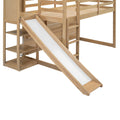 Twin Size Wood House Loft Bed With Slide, Storage Shelves And Light, White Natural Solid Wood Mdf