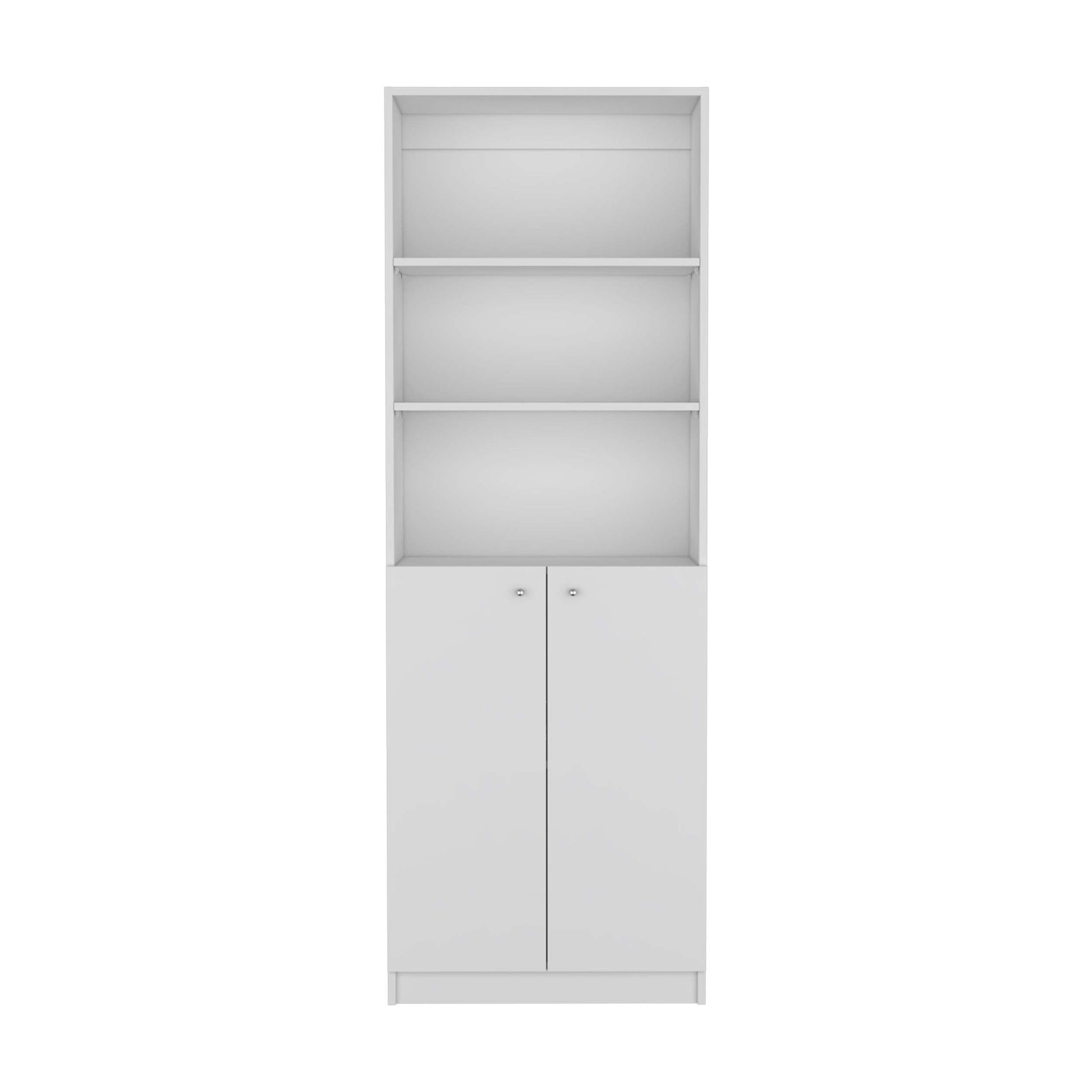 Home 2 Door Bookcase, Modern Storage Unit With Dual Doors And Multi Tier Shelves White Office White Particle Board Particle Board