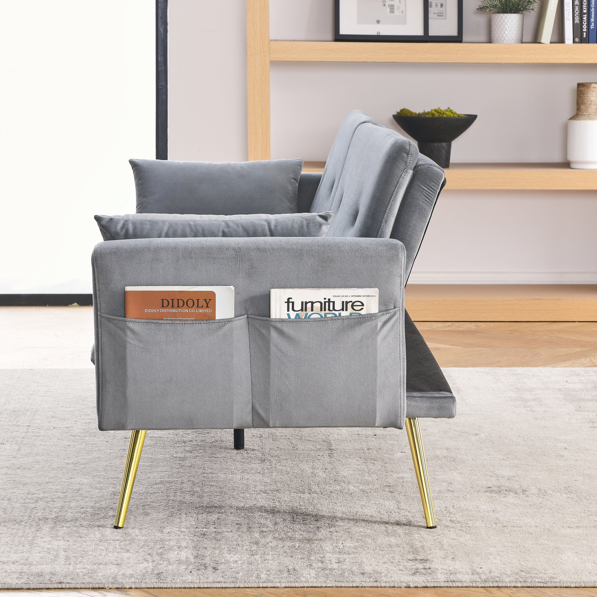 72.5" Convertible Sofa Bed, Adjustable Velvet Sofa Bed Velvet Folding Lounge Recliner Reversible Daybed Ideal For Bedroom With Two Pillows And Center Leg Grey Velvet